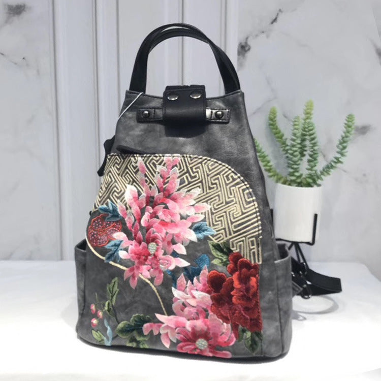 Lock Bucket Bag Flower Cluster Embroidery Patchwork Shoulder Bag-8