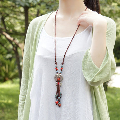 Ethnic Style Ceramic Agate Jewelry Sweater Chain Long Necklace-1