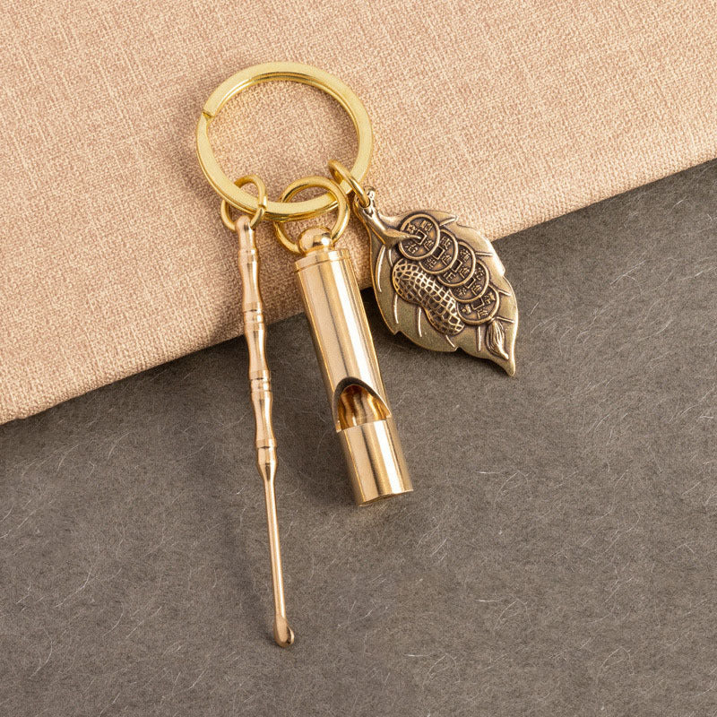 Brass One Leaf Makes Money Key Pendant Keychain