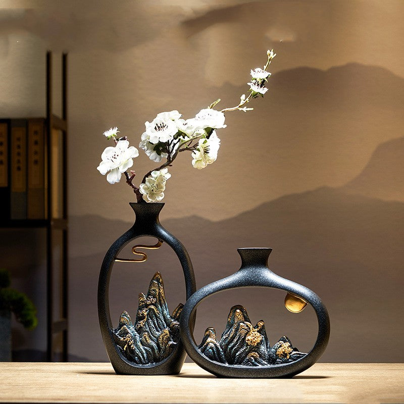 Chinesische Stil Mountain View Vase Dekoration Tabletop Blume