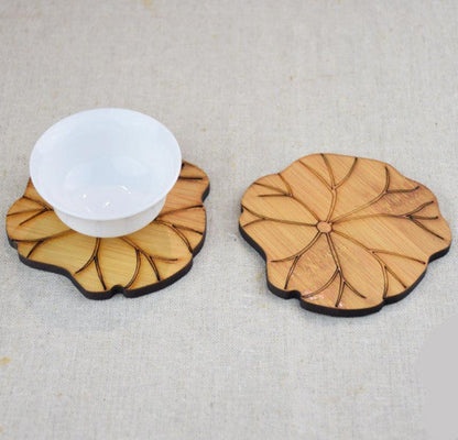 Bamboo Thick Tea Coasters Lotus Leaf Shape Heat Insulating Mats