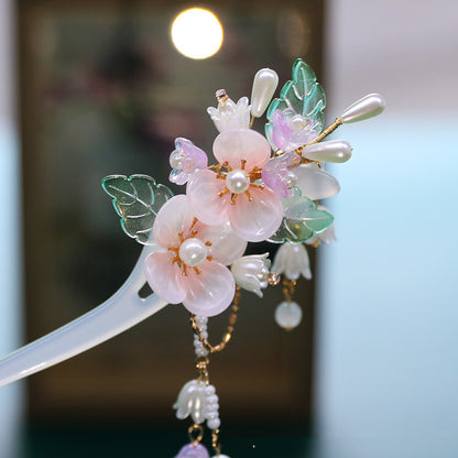 Glass Flower Temperament Hairpin Ancient Style Ball Head Plate