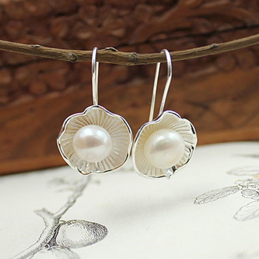 Lotus Stud Earrings Flower Pearl Earrings