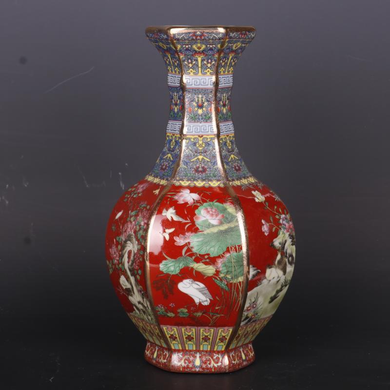 Goldbemalte emaillierte bunte Blumen und Vögel nach chinesischen antiken Vase-Ornamenten