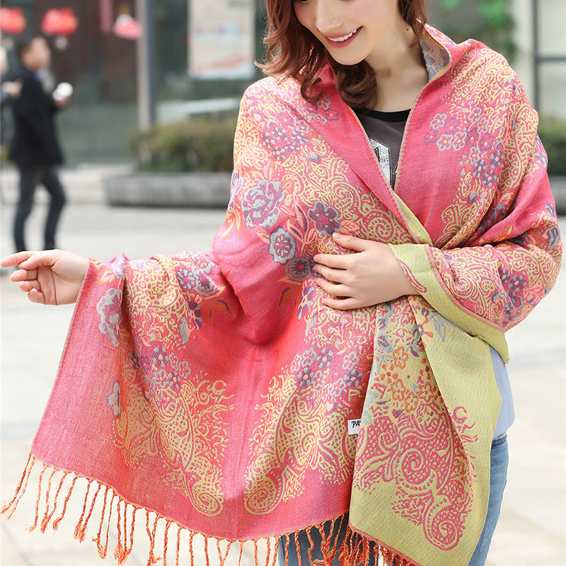 Ethnic style cotton and linen scarf