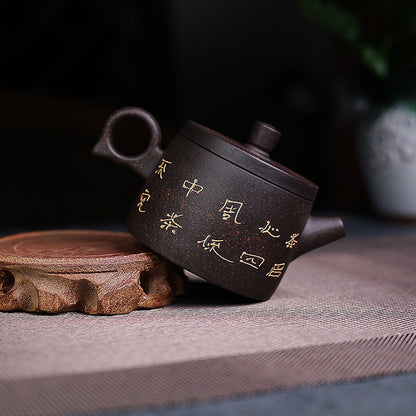 Black Gold Sand Ceramic Teapot Red Phoenix Chaoyang Crane Asked Teapot