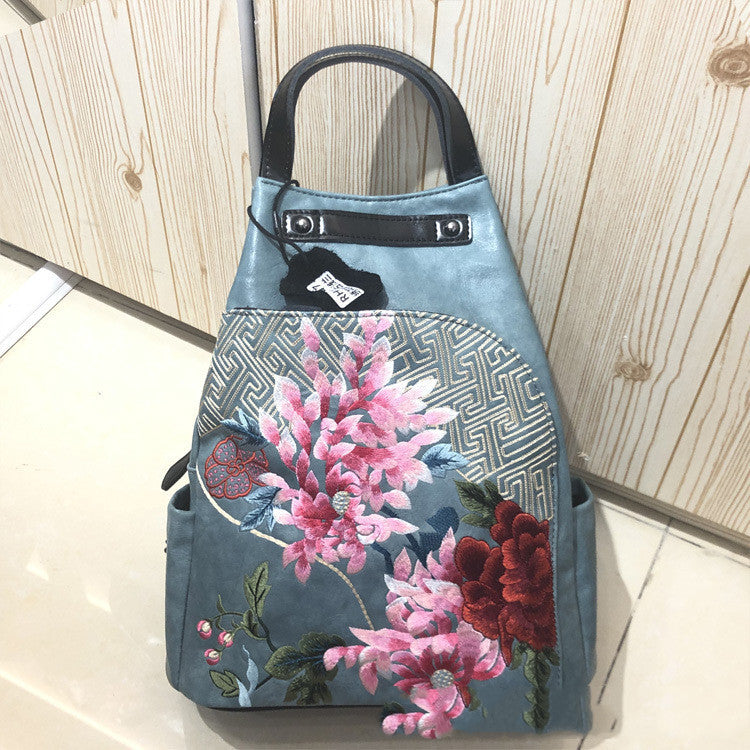 Lock Bucket Bag Flower Cluster Embroidery Patchwork Shoulder Bag-4