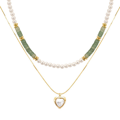 Real Gold Plating New Chinese Jade Love Pearl Double-layer Necklace