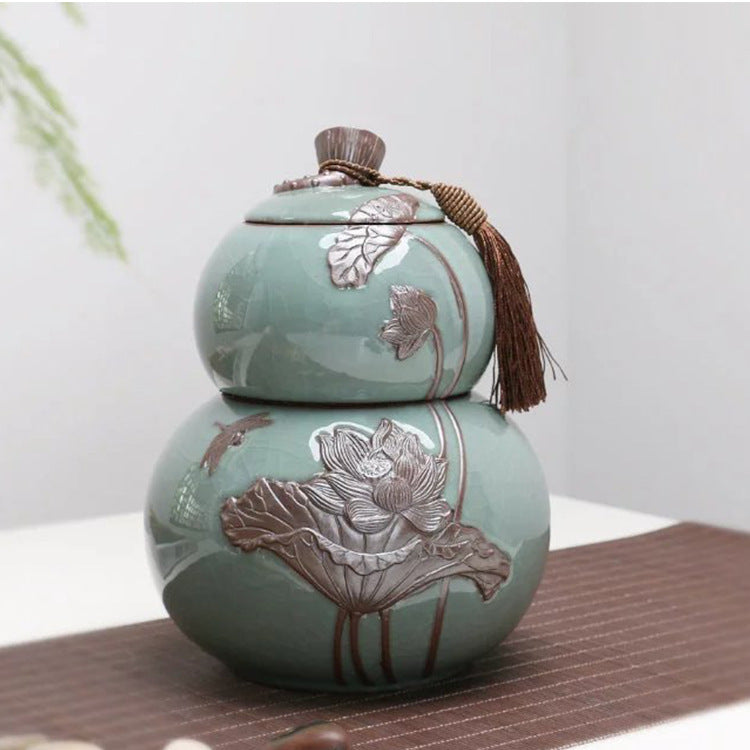 Sealed Storage Tea Lotus Bamboo Ceramic Tea Caddy