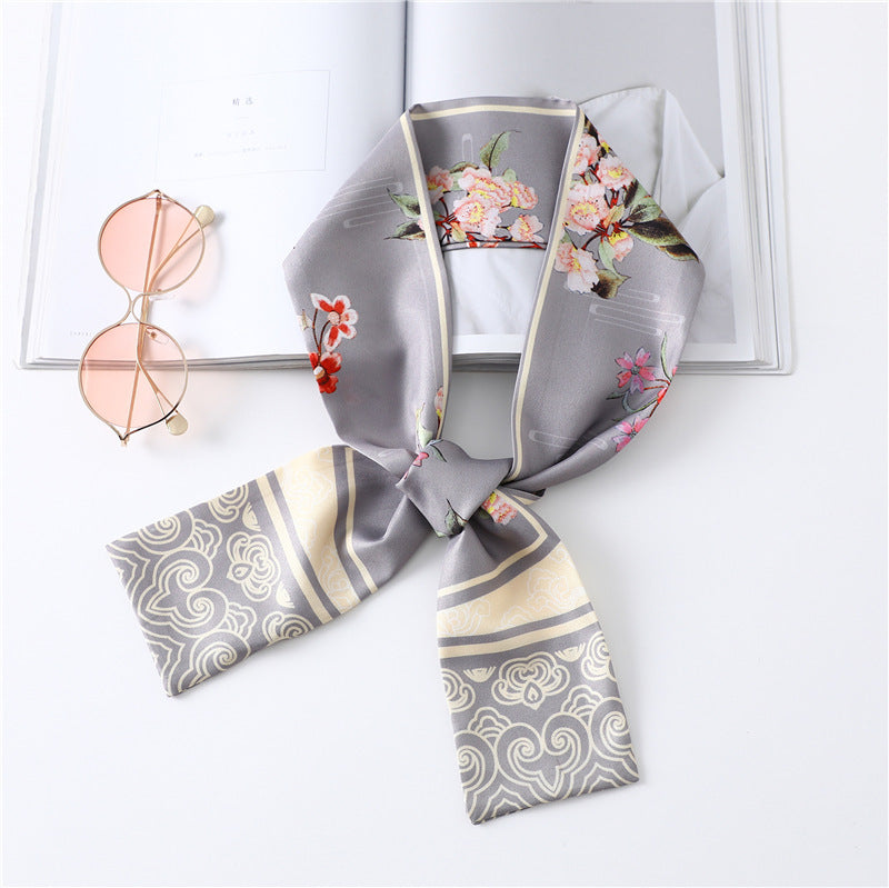 Narrow Long Silk Scarf Female Print Small Scarf Small Streamer Scarf