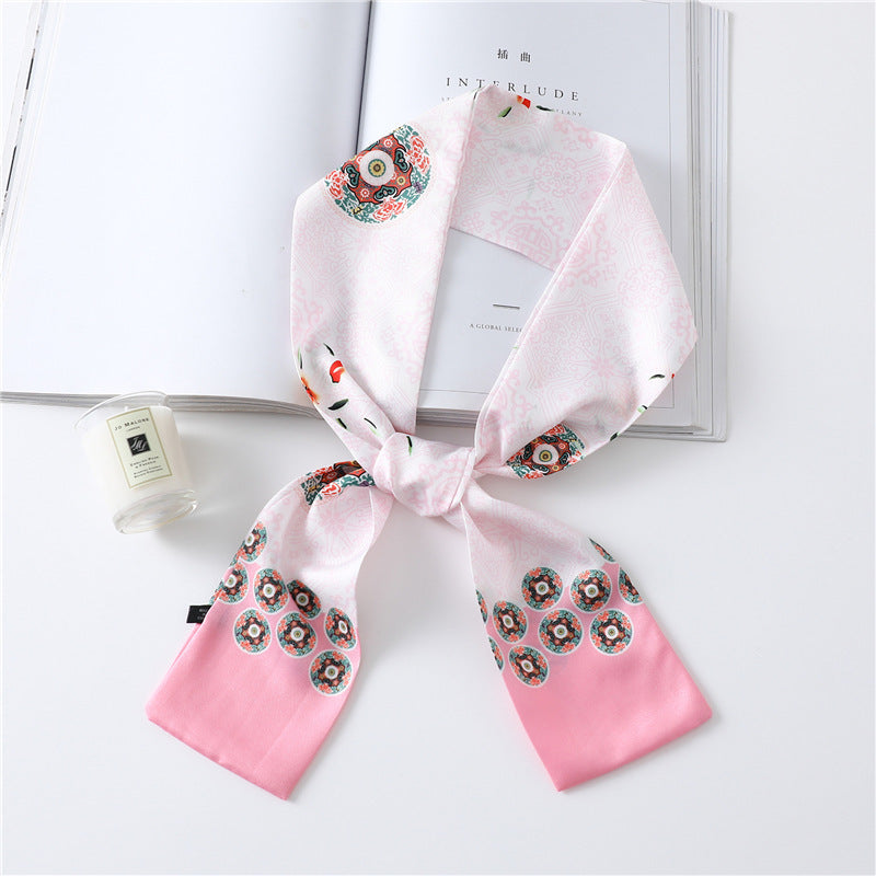 Narrow Long Silk Scarf Female Print Small Scarf Small Streamer Scarf