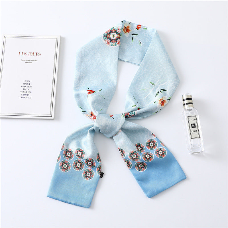 Narrow Long Silk Scarf Female Print Small Scarf Small Streamer Scarf