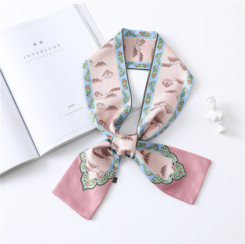 Narrow Long Silk Scarf Female Print Small Scarf Small Streamer Scarf