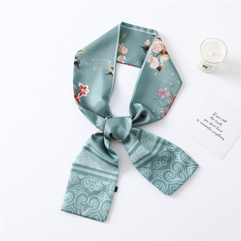 Narrow Long Silk Scarf Female Print Small Scarf Small Streamer Scarf