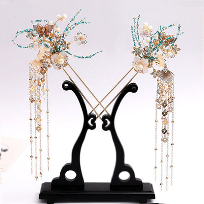 Charm Pearl Tassel Hairpin Chinese Wedding Bridal Headwear-3