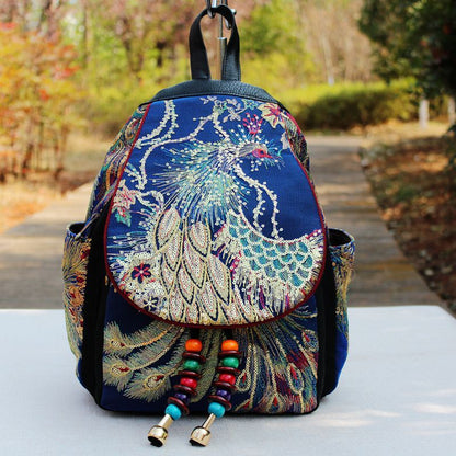 Ethnic Style Vintage Sequins Phoenix Peony Embroidery Backpacks-4