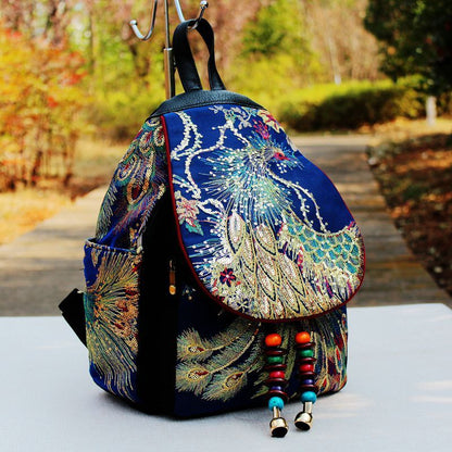 Ethnic Style Vintage Sequins Phoenix Peony Embroidery Backpacks-2