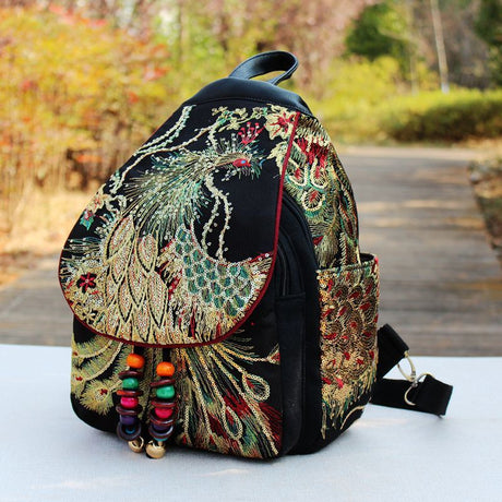 Ethnic Style Vintage Sequins Phoenix Peony Embroidery Backpacks-1