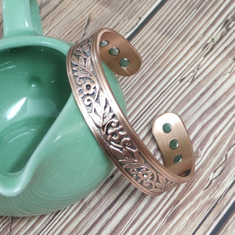 Red Copper Bracelet Plum Blossom Wide Face Copper Bracelet