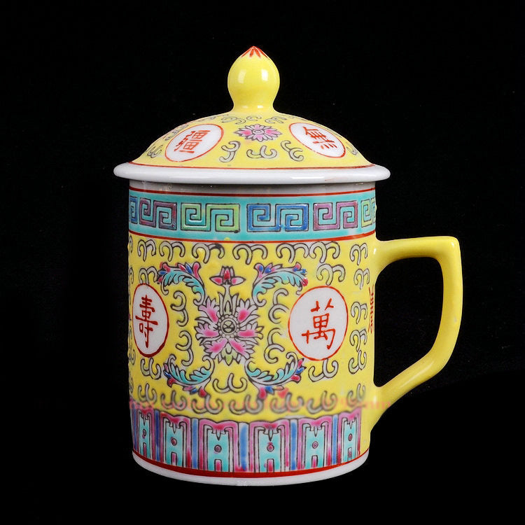 Chinese Style Gift for Elderly Wanshou Wujiang Ceramic Teacups-3