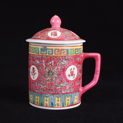 Chinese Style Gift for Elderly Wanshou Wujiang Ceramic Teacups-2