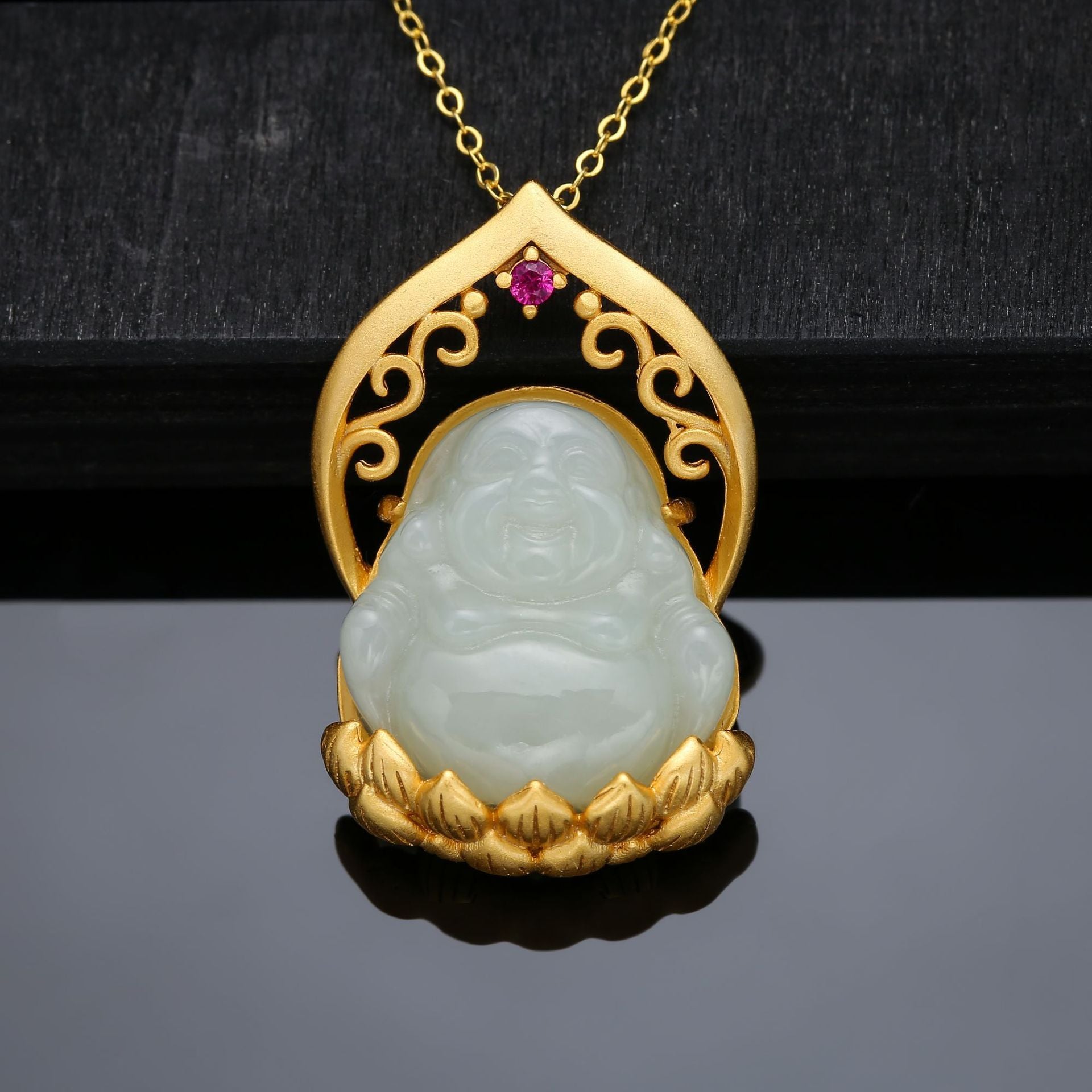 Ancient French Silver S925 Gold Inlaid Hetian Jade Pendant