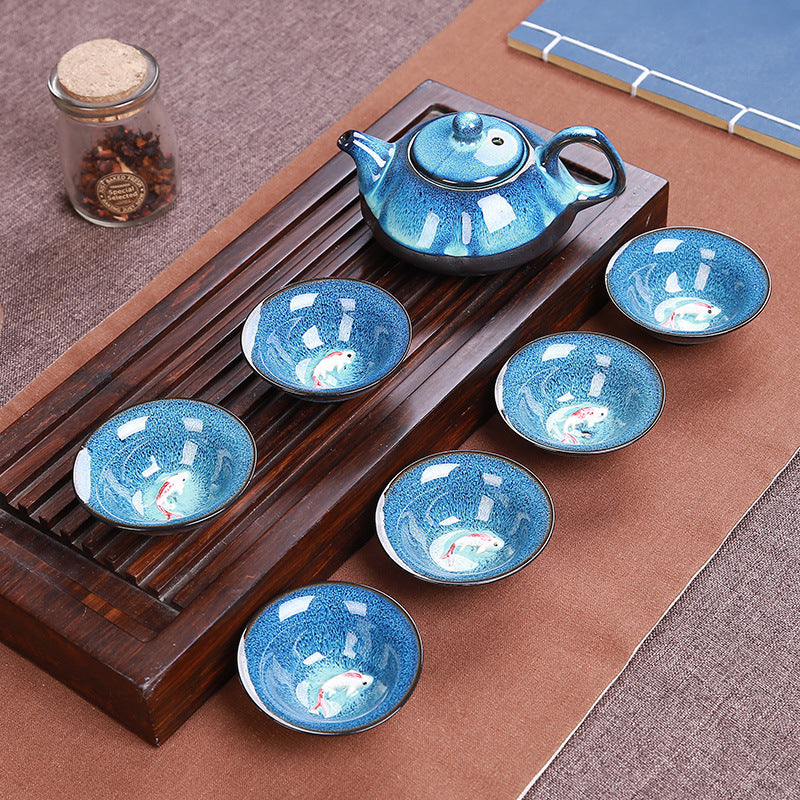 Tianmu Glazed Little Fish Zisha Jun Kiln Kung Fu Tea Set