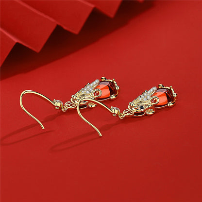 Chinese Style Auspicious Pixiu Copper Coin Earrings