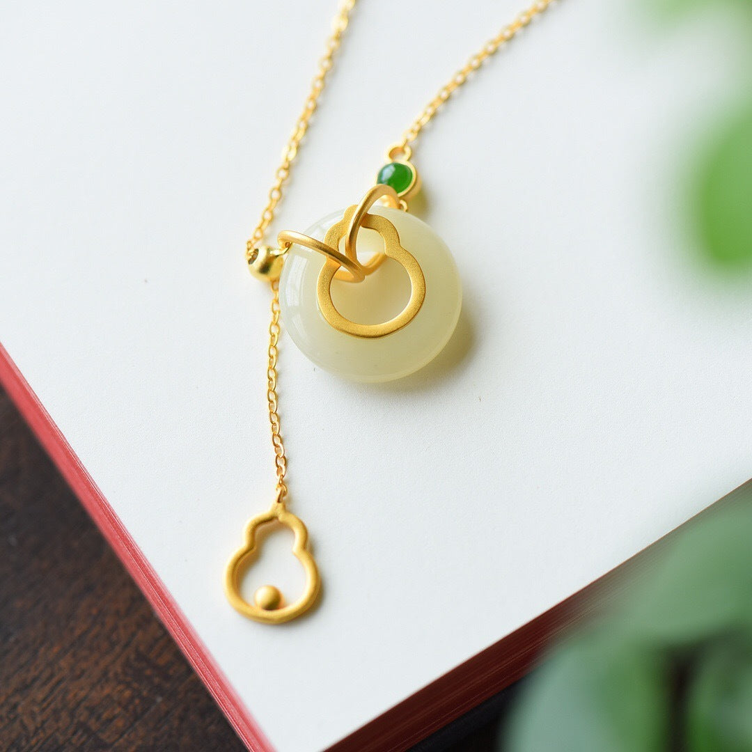 Natural Hetian Jade Ring Interlocking Clavicle Chain