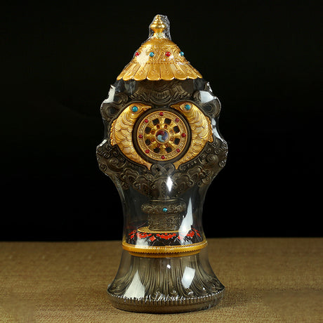 Acht glückverheißende Ornamente vor Buddha