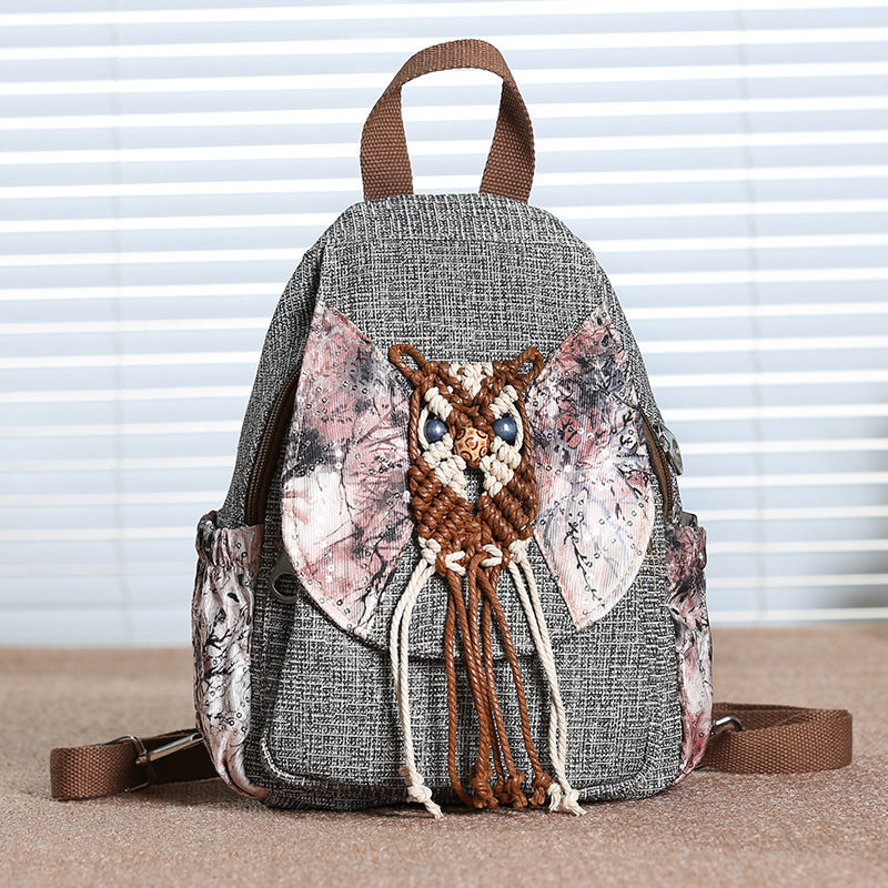 Neuer Stil Frauenbeutel Rucksack Leinwand Quasten Rucksack