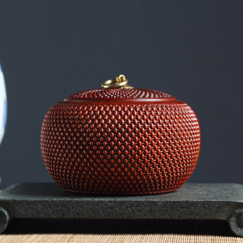 Red Sandalwood Bamboo Tea Caddy Woven Bulk Tea Jar