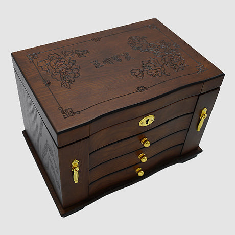Massivholz Schmuckschatulle mit Schloss Antique hölzerne chinesische Stile im europäischen Stil High-End-Schmuckschachtel Chinesische Retro-Juwelierschachtel