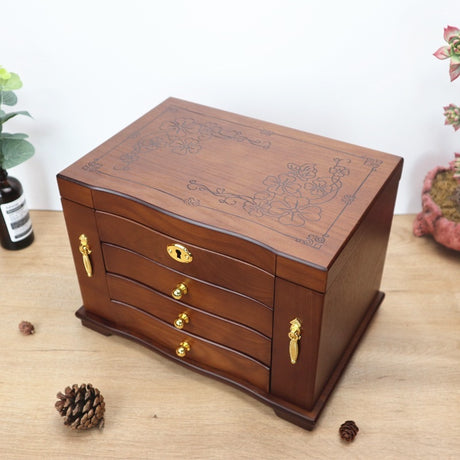 Massivholz Schmuckschatulle mit Schloss Antique hölzerne chinesische Stile im europäischen Stil High-End-Schmuckschachtel Chinesische Retro-Juwelierschachtel