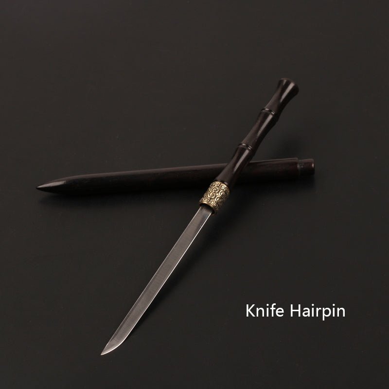 Ancient Chinese Hair Decoration Knife Hidden Sword Ebony Hairpin-2