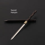 Ancient Chinese Hair Decoration Knife Hidden Sword Ebony Hairpin-1