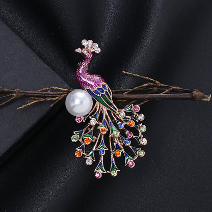 New Peacock Brooch Female Animal Enamel Color Dripping Rhinestone Brooch