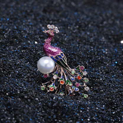 New Peacock Brooch Female Animal Enamel Color Dripping Rhinestone Brooch