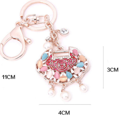 Creative Chinese Crystal Long Life Lock Cute Keychain Car Bag Pendant Key Ring