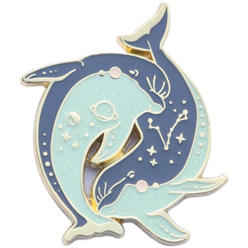 Pisces Metal Badge Fashion Creative Personality Dolphin Jewelry Gift