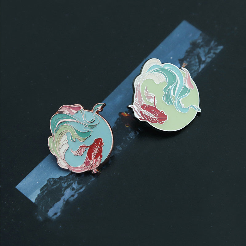 National Style Original Enamel Koi Couple Metal Brooch