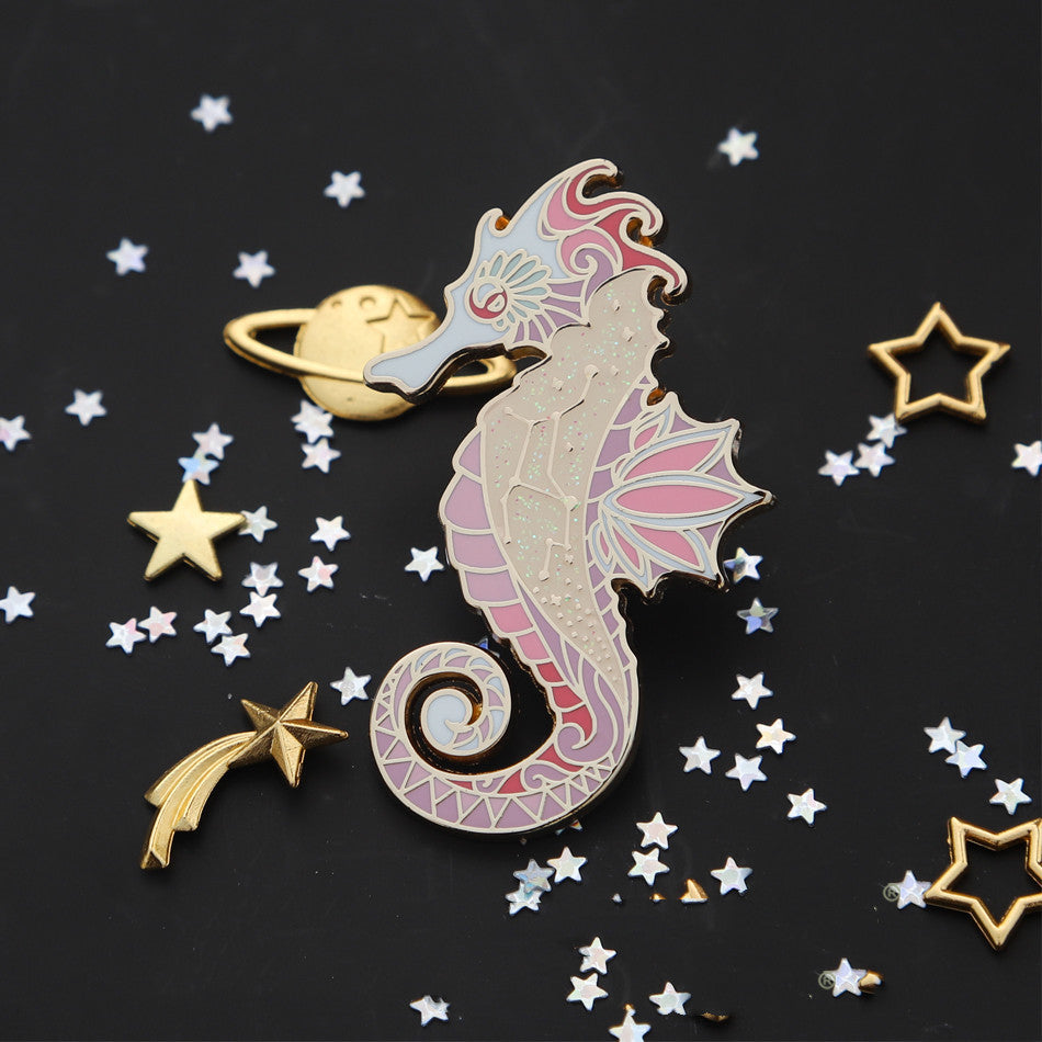 Original Design Seahorse Metal Badge Brooch Jewelry Virgo Constellation Gift