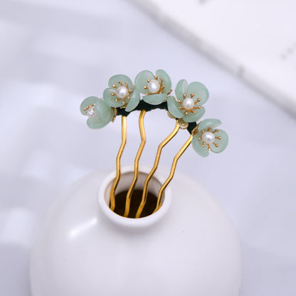 Hanfu Costume Handmade Hairpin Flower Pearl Headdress Hairpin Antique Hair Accessories