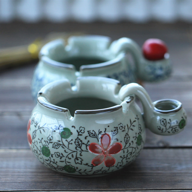 Qixi Underglaze Hand-Painted Blue And White Ceramic Ashtray