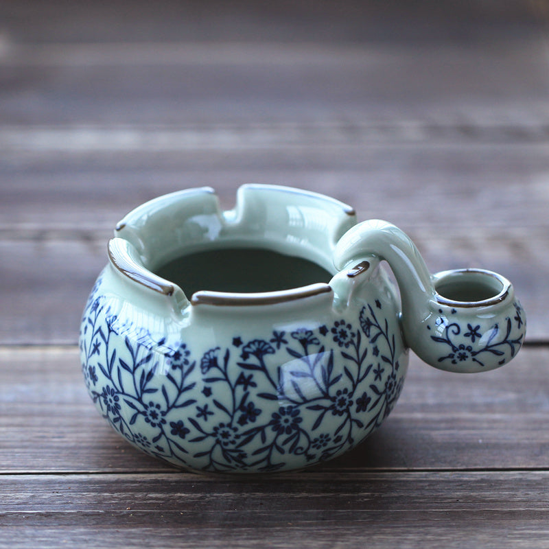 Qixi Underglaze Hand-Painted Blue And White Ceramic Ashtray