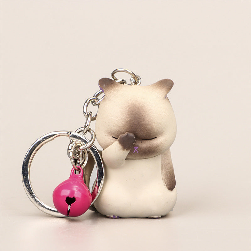 Small Bell Covering Face Cat Resin Keychain Pendant Gift-5