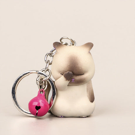 Small Bell Covering Face Cat Resin Keychain Pendant Gift-5