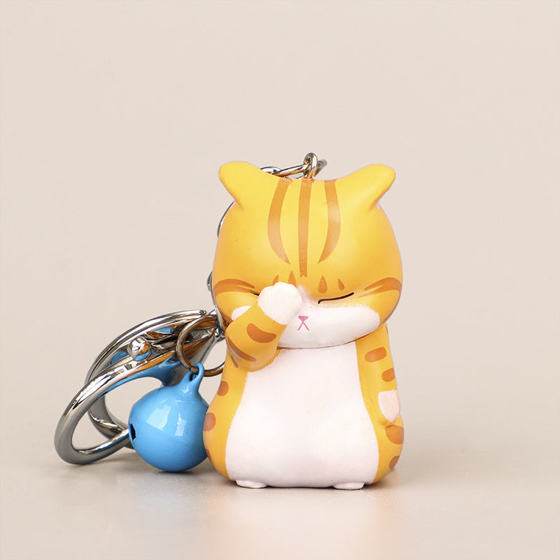 Small Bell Covering Face Cat Resin Keychain Pendant Gift-4