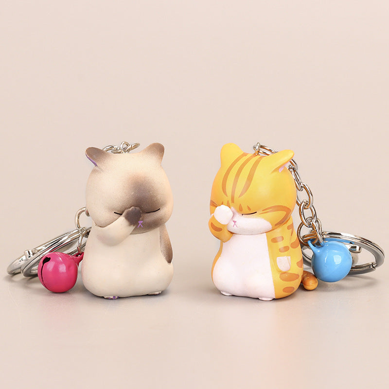 Small Bell Covering Face Cat Resin Keychain Pendant Gift-2