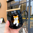 3D ceramic office mug with cartoon panda and lid